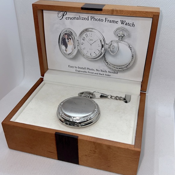 Colibri of London 17 Jewel Pocket Watch, picture frame, chain & Box Silver-tone - Picture 11 of 16
